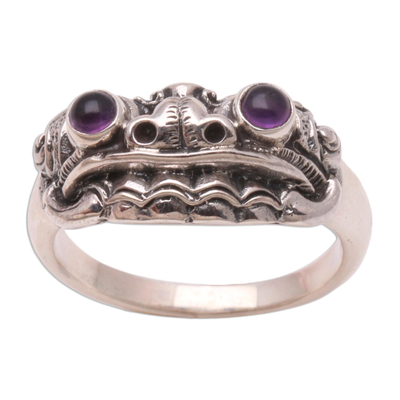 Men's amethyst ring, 'Immortal Eclipse' - Men's Artisan Crafted Sterling Silver and Amethyst Ring