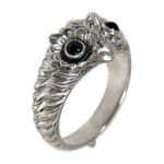 Amethyst ring, 'Owl Wisdom' - Amethyst and Silver Bird Ring