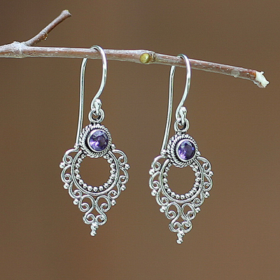 Amethyst dangle earrings, 'Joy' - Sterling Silver Amethyst Dangle Earrings