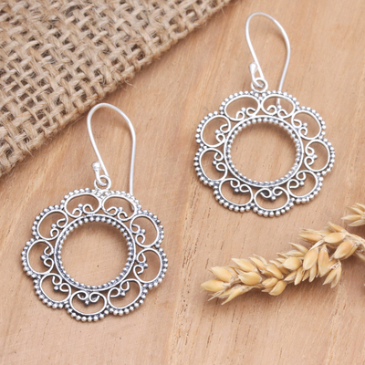 Sterling silver dangle earrings, Lacy Sunflower