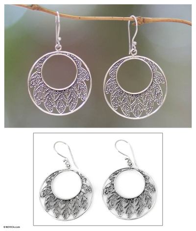 Sterling silver dangle earrings, 'Lotus Leaf' - Indonesian Sterling Silver Dangle Earrings