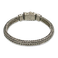 Mens sterling silver braided bracelet, Open Mind