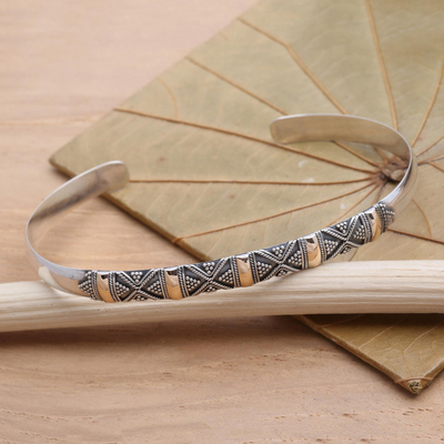 Sterling silver cuff bracelet, 'Hyacinth' - Sterling silver cuff bracelet
