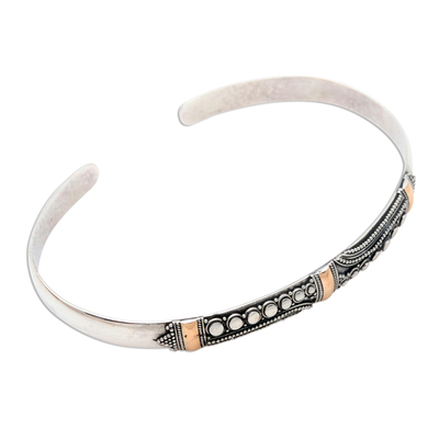 Gold plated cuff bracelet, 'Gladiola' - Sterling Silver Gold Accent Cuff Bracelet from Indonesia