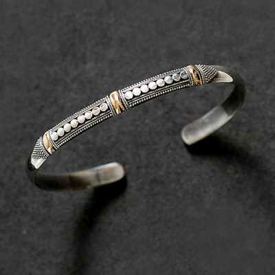 Sterling silver cuff bracelet, 'Fireflies' - Sterling Silver Gold Accent Cuff Bracelet