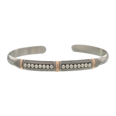Sterling silver cuff bracelet, 'Fireflies' - Sterling Silver Gold Accent Cuff Bracelet