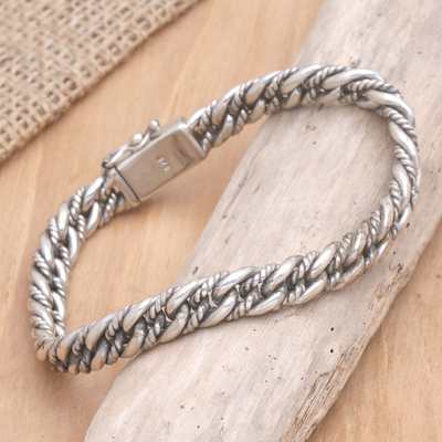 Men's sterling silver bracelet, 'Two Paths' - Men's Sterling Silver Chain Bracelet