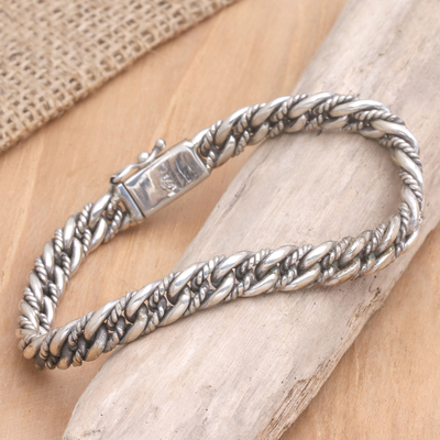 Men's sterling silver bracelet, 'Two Paths' - Men's Sterling Silver Chain Bracelet