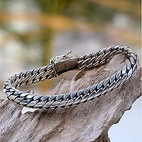 Sterling silver braided bracelet, 'Love Links'