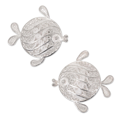 Sterling silver clip-on earrings, 'Tropical Fish' - Sterling silver clip-on earrings