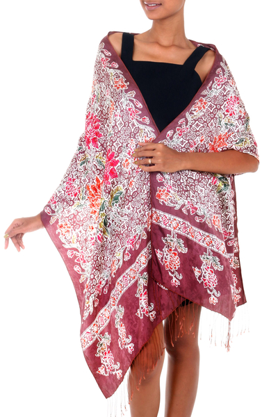 Silk batik shawl, 'Chrysanthemums' - Handmade Batik Silk Shawl