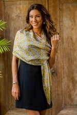 Silk batik shawl, 'Floral Stars' - Handcrafted Batik Silk Patterned Shawl