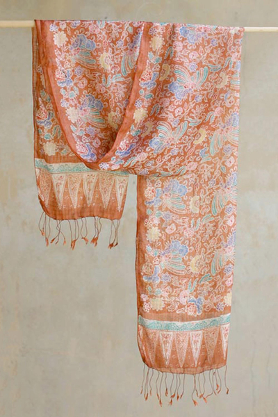 Silk batik shawl, 'Bird of Paradise' - Batik Silk Shawl from Indonesia