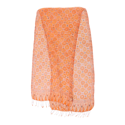 Silk batik shawl, 'Ginger Jasmine' - Hand Made Floral Silk Shawl