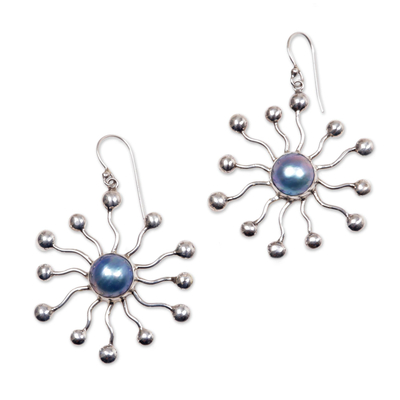 Pearl earrings, 'Blue Stars' - Pearl earrings