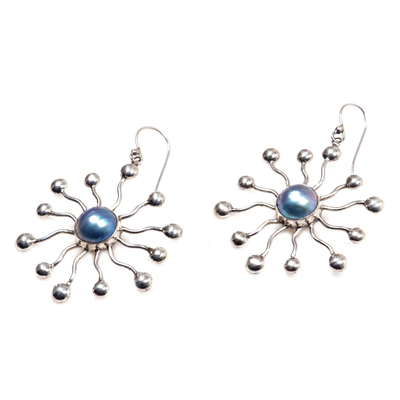 Pearl earrings, 'Blue Stars' - Pearl earrings