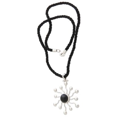 Onyx pendant necklace, 'Black Star' - Handcrafted Sterling Silver and Onyx Pendant Necklace