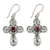 Garnet dangle earrings, 'Indonesian Cross' - Sterling Silver Garnet Cross Earrings thumbail