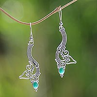 Agate dangle earrings, 'Ivy Moon' - Handcrafted Sterling Silver Dangle Earrings