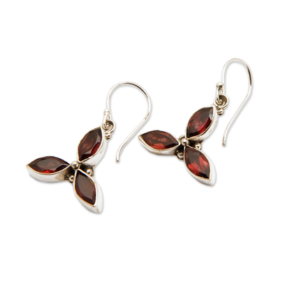 Garnet earrings, 'Helix' - Garnet Sterling Silver Dangle Earrings