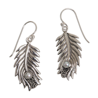 Pearl dangle earrings, 'White Dewdrops' - Sterling Silver Pearl Dangle Earrings