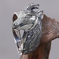 Men's sterling silver ring, 'Capricorn' - Silver Goat Ring for Men