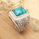 Sterling silver ring, 'Sky Crown' - Unisex Sterling Silver and Reconstituted Turquoise Ring