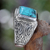 Sterling silver ring, 'Sky Crown' - Unisex Sterling Silver and Reconstituted Turquoise Ring (image 2c) thumbail