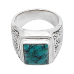 Sterling silver ring, 'Sky Crown' - Unisex Sterling Silver and Reconstituted Turquoise Ring