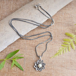 Pearl pendant necklace, 'Sacred White Lotus' - Sterling Silver and Pearl Pendant Necklace