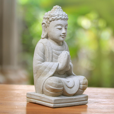 Escultura de piedra arenisca, 'Buda meditando - Escultura de piedra budista hecha a mano en Indonesia