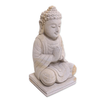 Sandstone sculpture, 'Meditating Buddha' - Hand Crafted Buddhism Stone Sculpture from Indonesia