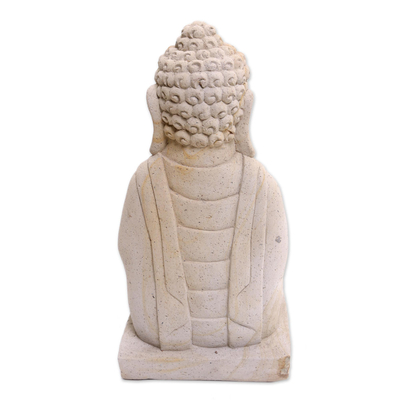 Sandstone sculpture, 'Meditating Buddha' - Hand Crafted Buddhism Stone Sculpture from Indonesia