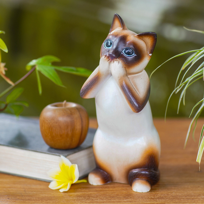 Hand Carved Wooden Siamese Cat Sleeping Figurine -  Canada