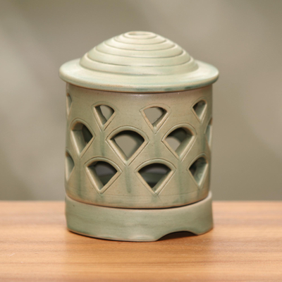 Ceramic tealight candleholder, 'Cupola Light' - Fair Trade Ceramic Tealight Candleholder with Chimney