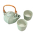Keramik-Teeservice, (Set für 2) - Blatt- und Baum-Teeservice aus Keramik aus Indonesien (Set für 2)