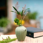 Ceramic vase, 'Frangipani Frog' - Handcrafted Ceramic Vase with Leaves and Frog