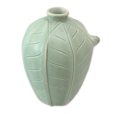 Green NOVICA Leaf and Tree Ceramic Vase Frangipani Frogs'