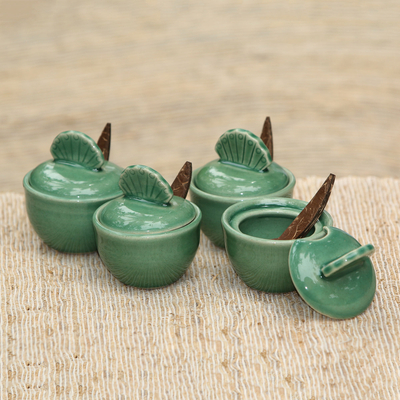 Ceramic condiment set, 'Dance Fans' (set of 4) - Ceramic Condiment Bowls (Set of 4)