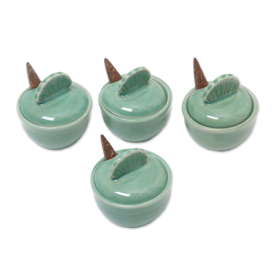 Ceramic condiment set, 'Dance Fans' (set of 4) - Ceramic Condiment Bowls (Set of 4)