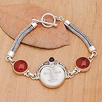 Pulsera de cornalina y amatista - Pulsera de eslabones de plata de ley cornalina