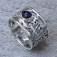 Amethyst band ring, 'Dragon Guardian'