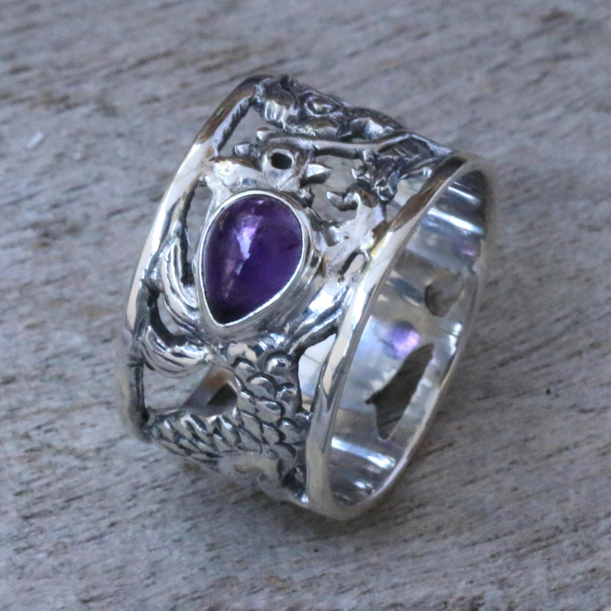 UNICEF Market | Handcrafted Sterling Silver Dragon Ring with Amethyst ...