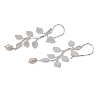 Cultured pearl dangle earrings, 'White Forest' - Indonesian Sterling Silver Cultured Pearl Dangle Earrings