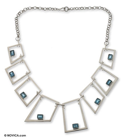 Blue topaz necklace, 'Cubism' - Blue topaz necklace