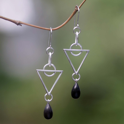 Makassar ebony dangle earrings, 'Triangle' - Makassar ebony dangle earrings
