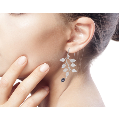 Pearl dangle earrings, 'Black Forest' - Pearl Sterling Silver Dangle Earrings