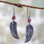 Garnet dangle earrings, 'Light as a Feather' - Animal Themed Garnet Sterling Silver Earrings thumbail