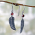 Garnet dangle earrings, 'Light as a Feather' - Animal Themed Garnet Sterling Silver Earrings (image 2b) thumbail