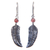 Garnet dangle earrings, 'Light as a Feather' - Animal Themed Garnet Sterling Silver Earrings